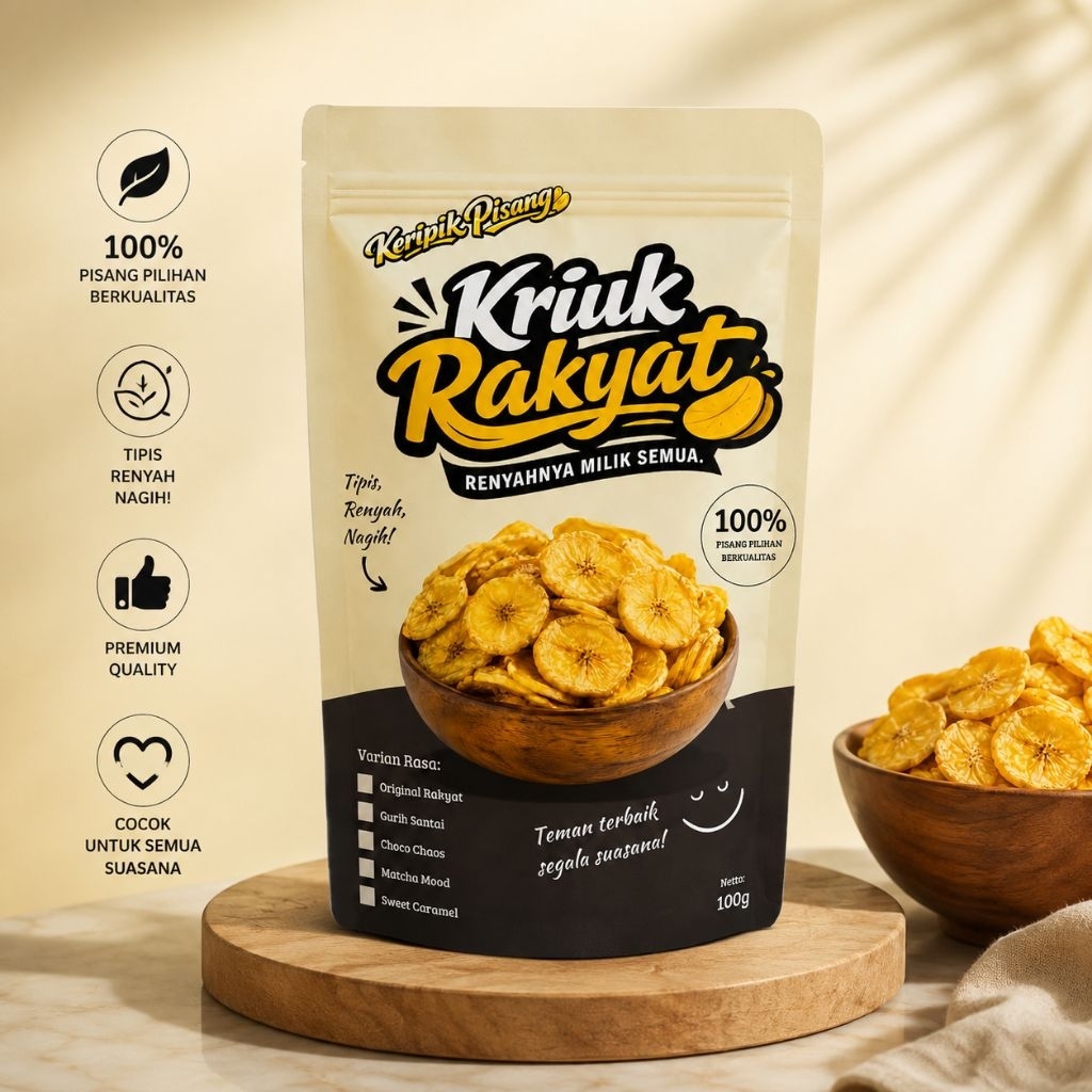 Keripik Pisang KRIUK RAKYAT - Rasa Caramel - Tipis, Renyah, Nagih - Berat 100gr
