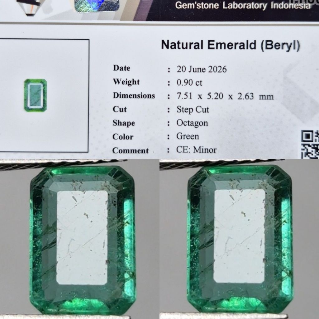 Natural Emerald Beryl Zamrud Hijau Botol Top Kristal Octagon Ijo Minor Jamrud HQ Memo Lab