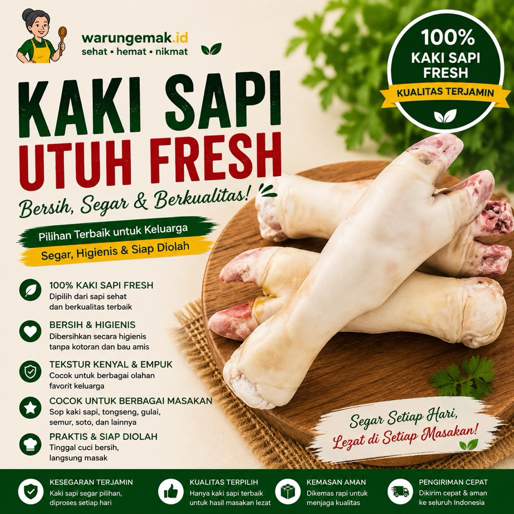 Kaki Sapi Utuh Fresh Bersih Siap Olah Berkualitas Per Pack