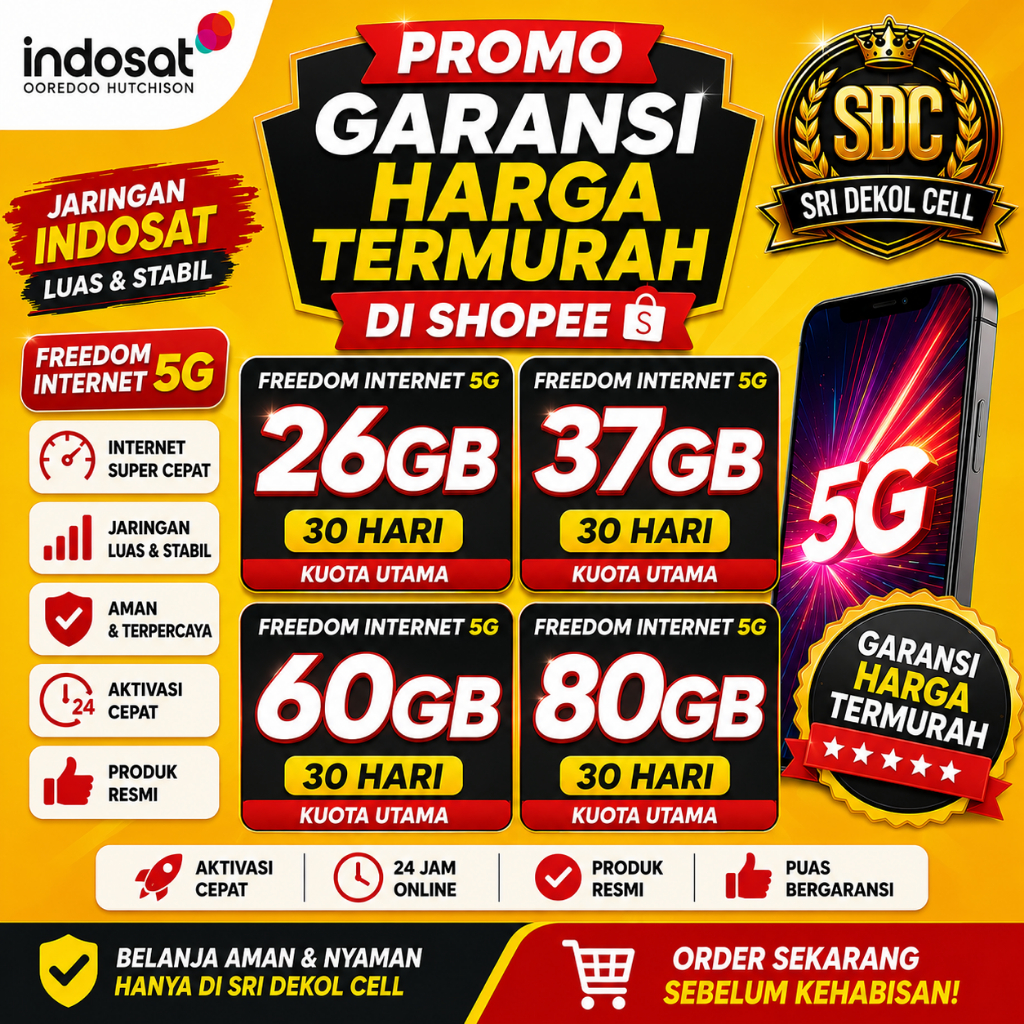 Indosat Freedom Internet 5G 26GB 37GB 60GB 80GB 30 Hari | Kuota Internet IM3 Murah | Aktivasi Cepat 