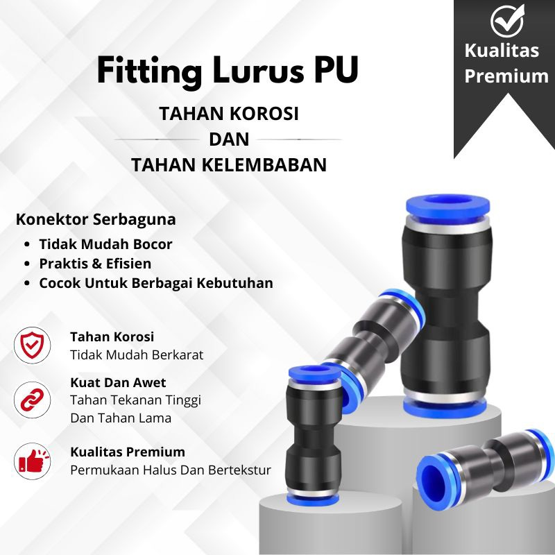 FITTING LURUS PU6 PU8 PU10 PU12 PU14 PU16 SLIP LOCK JOINER KONEKTOR LURUS PNEUMATIC SELANG PU 6mm x 