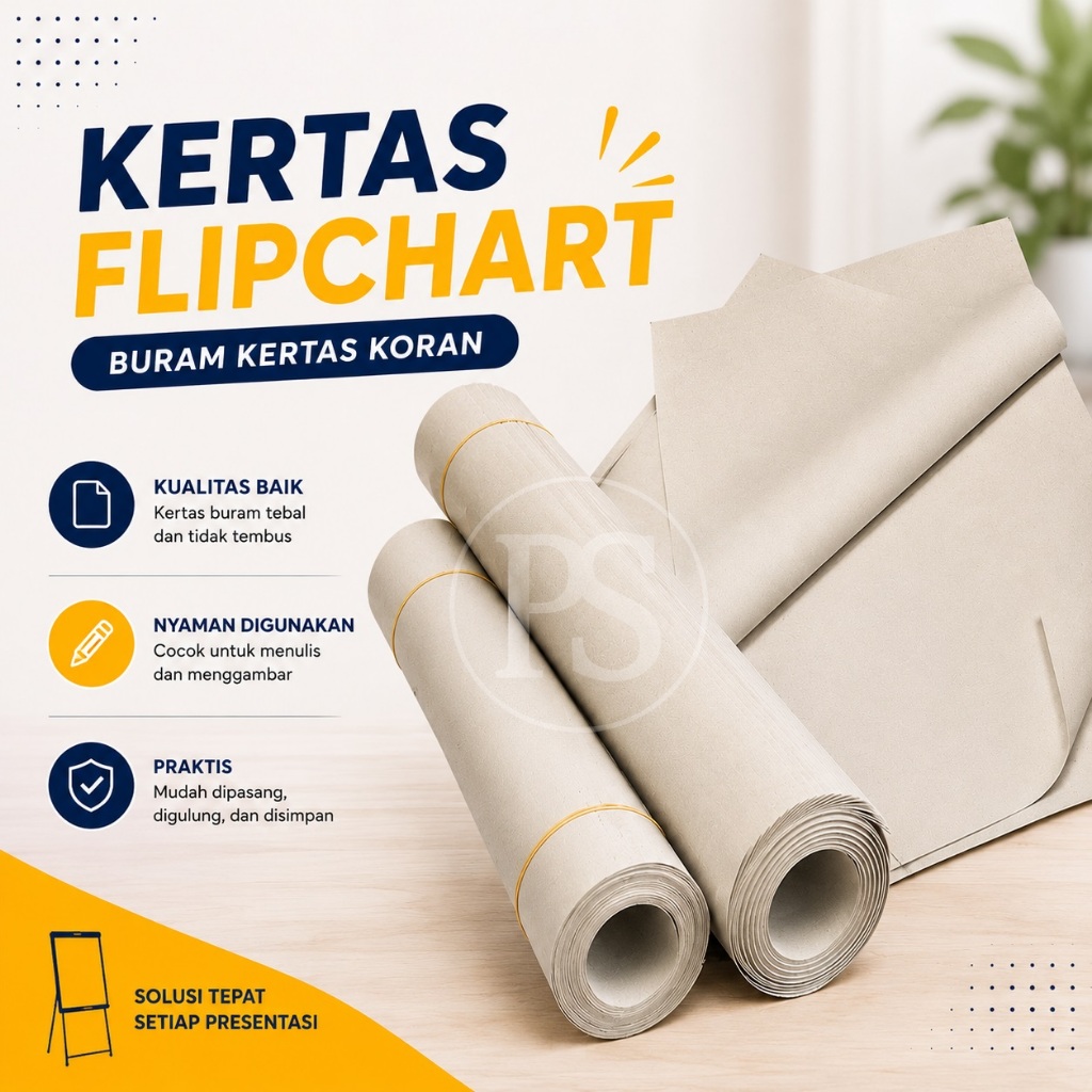 Kertas Flipchart Buram Kertas Koran Gulung Polos Tebal untuk Presentasi Meeting Sekolah Kantor [PER 