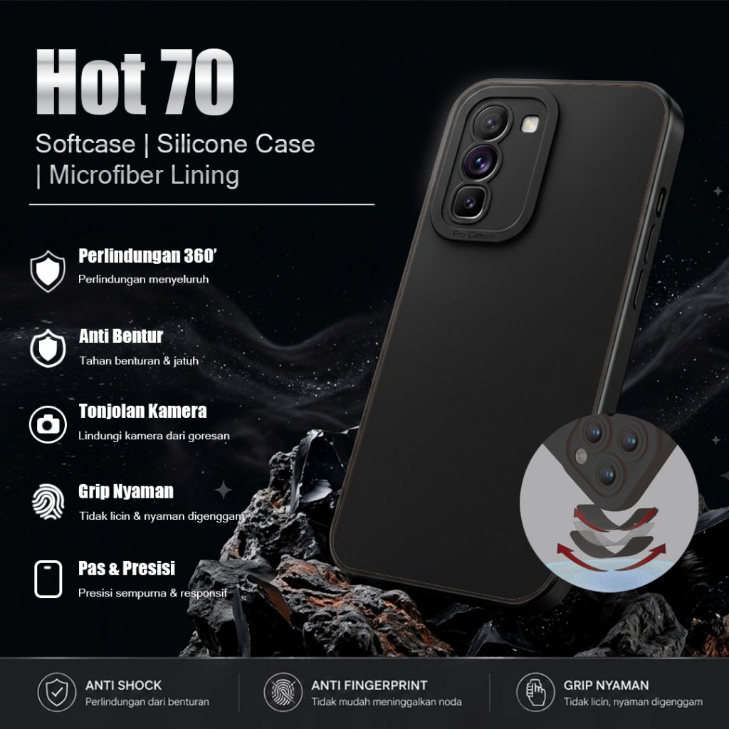 Softcase Hitam Polos For Infinix HOT 70 - Softcase Handphone - Casing Hape - Casing Ponsel - Case Ae