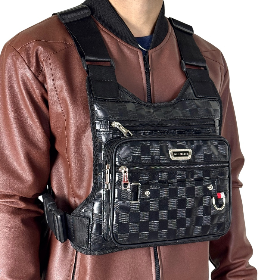 POLO AMSTAR - Tas Selempang Dada Bahan Kulit PU Chest Bag Tas Rompi