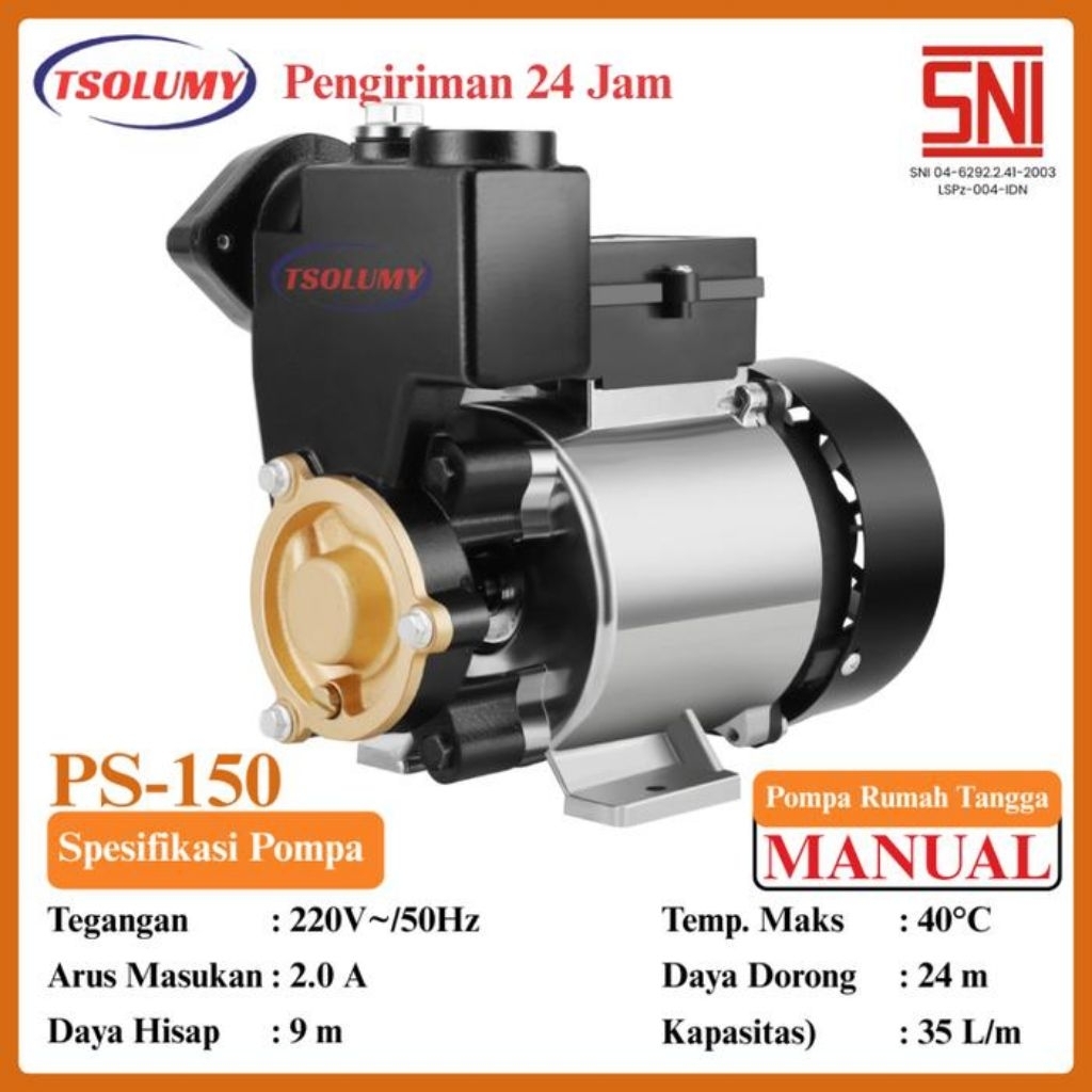 Tsolumy X Shimida Pompa Air PS-150 Manual/ PS - 220F Otomatis Pompa Booster Rumah Tangga Toren - PS-