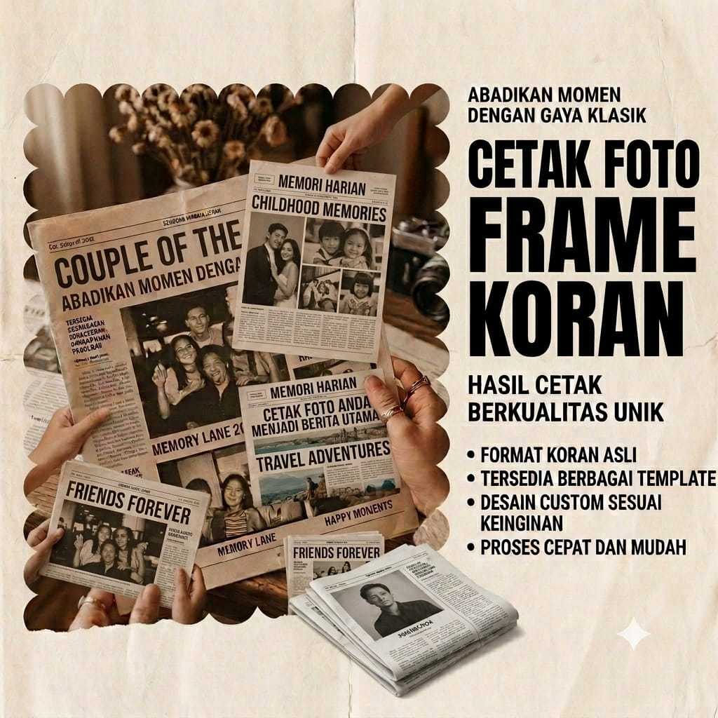 [CUSTOM]Cetak Foto Kekinian Frame Koran[NEWSPAPER/POSTER] Uk A3+, A4, A5, A6
