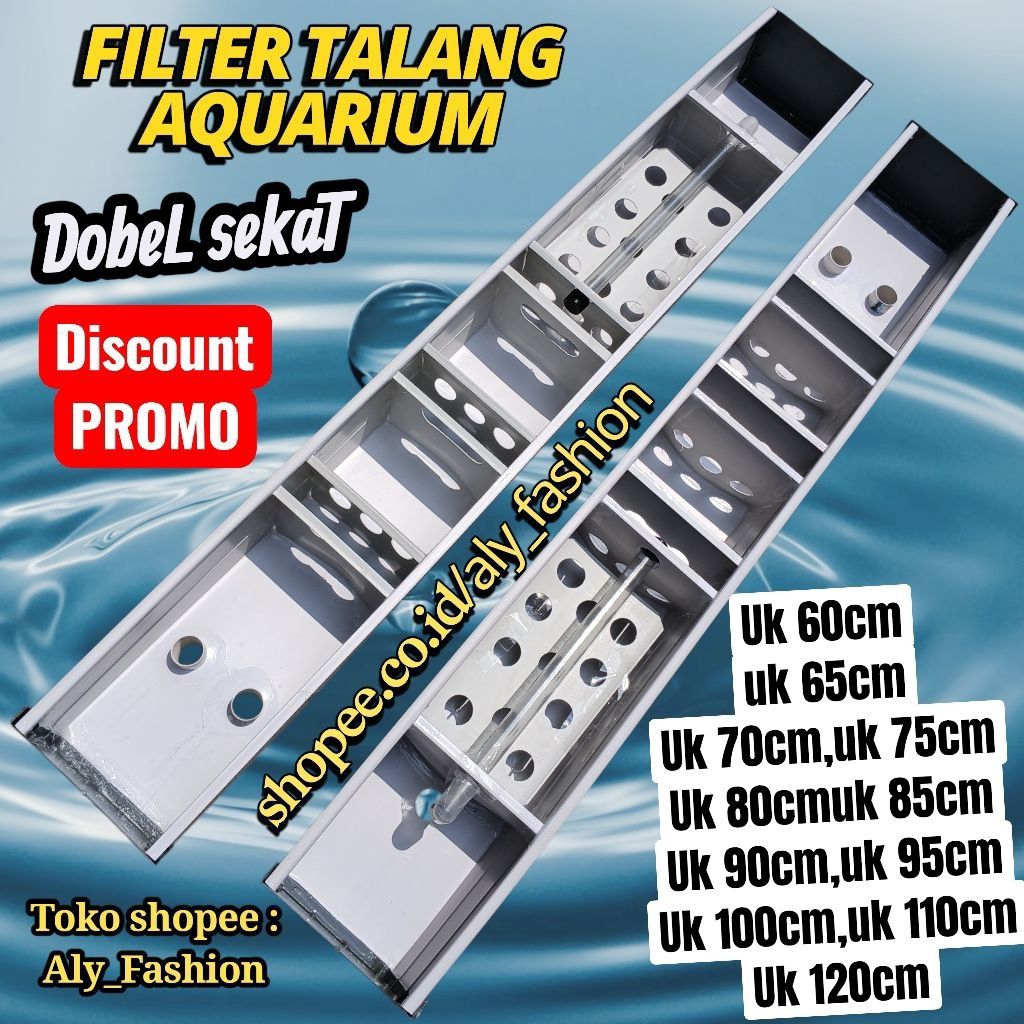 Uk 80cm Filter talang akuarium Dobel sekat uk70cm uk75cm uk85cm Output Lubang Dua.Tersedia Ruang Lam