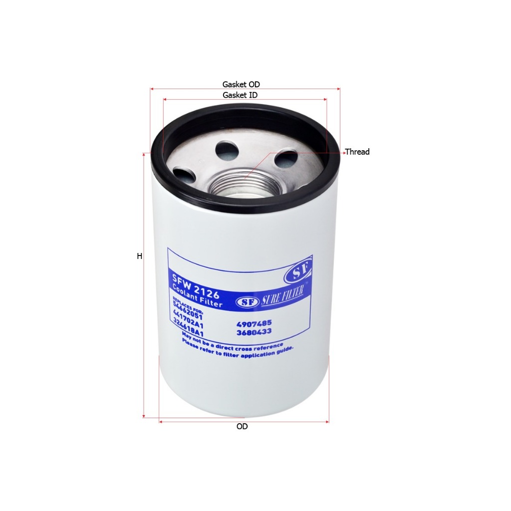 TOP - SURE SFW 2126 SFW2126 SFW-2126 COOLANT FILTER 4907485 3680433 54662051 441702A1 324618A1 WF212