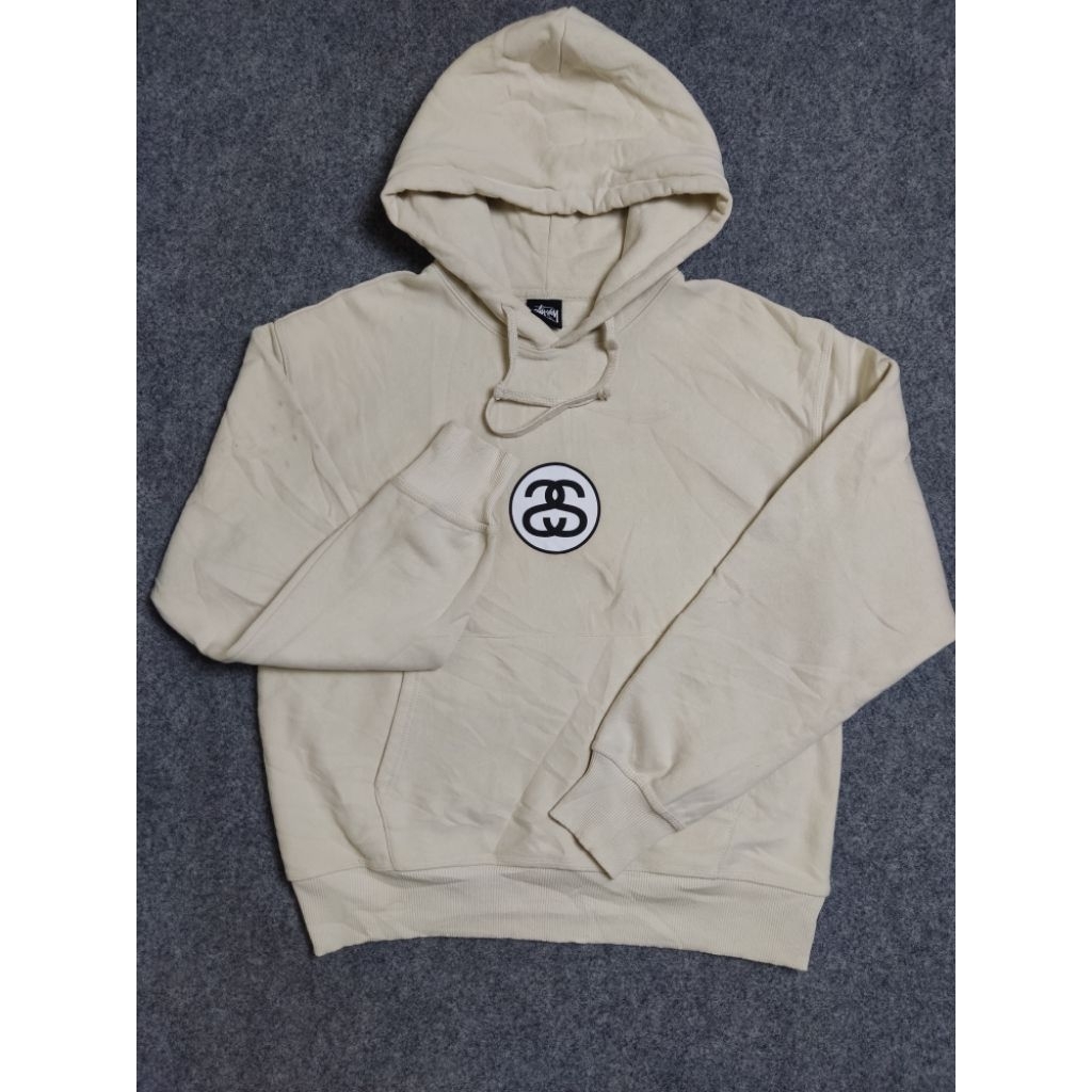 Hoodie stussy Logo SS Link pullofer printed pocket ivory ( second original )