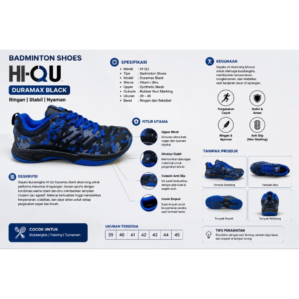 Sepatu Badminton Hiqua / Hi-Qua Sepatu Bulutangkis Duramax V2 Terbaru
