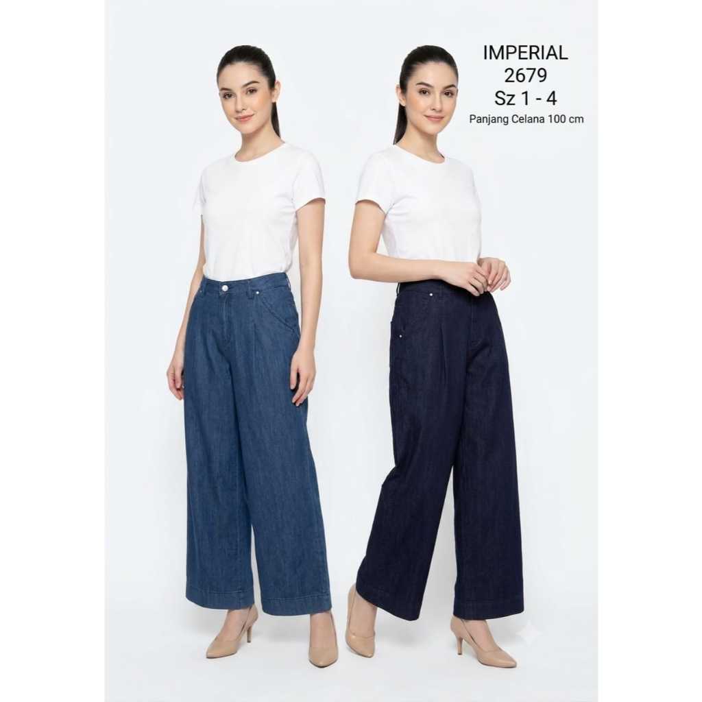 Celana Panjang Wanita Model Kulot Jeans High Waist Wide Leg Premium - IMPERIAL 2679 Biru, Navy