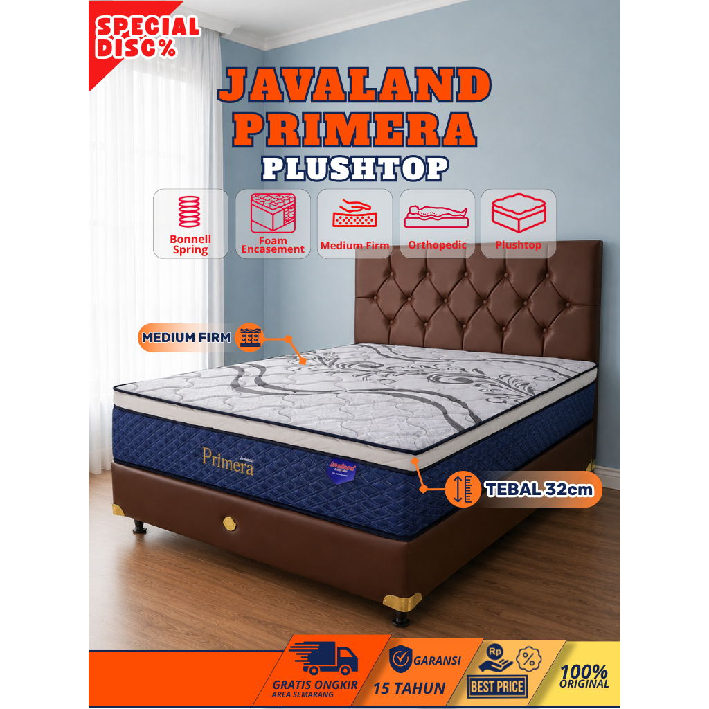 JAVALAND SPRINGBED PRIMERA PLUSHTOP Fullset Divan Sandaran Kasur Spring Bed Orthopedic Semarang Gara