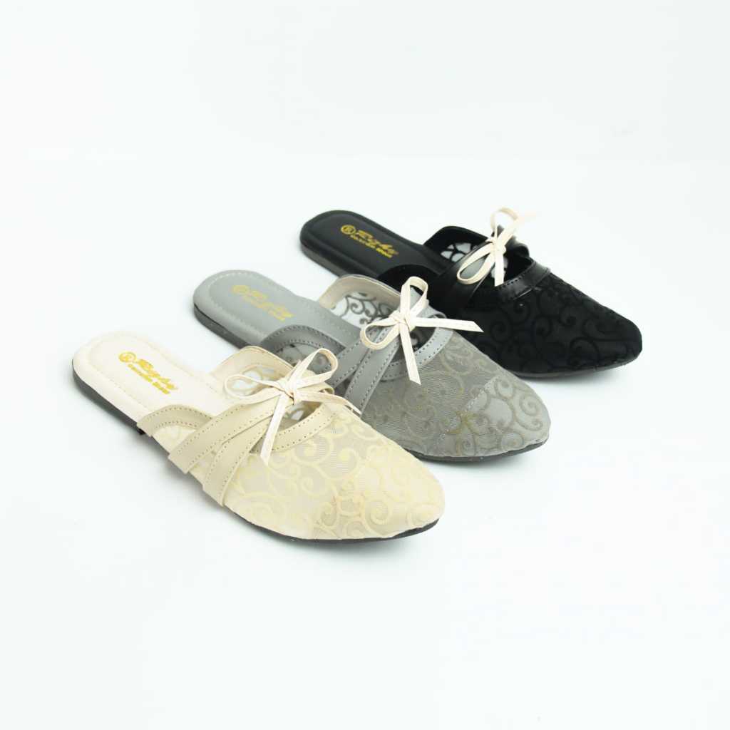 Viera Sandal Slop Wanita Motif Brukat / Sandal Slop Wanita Terbaru Kekinian
