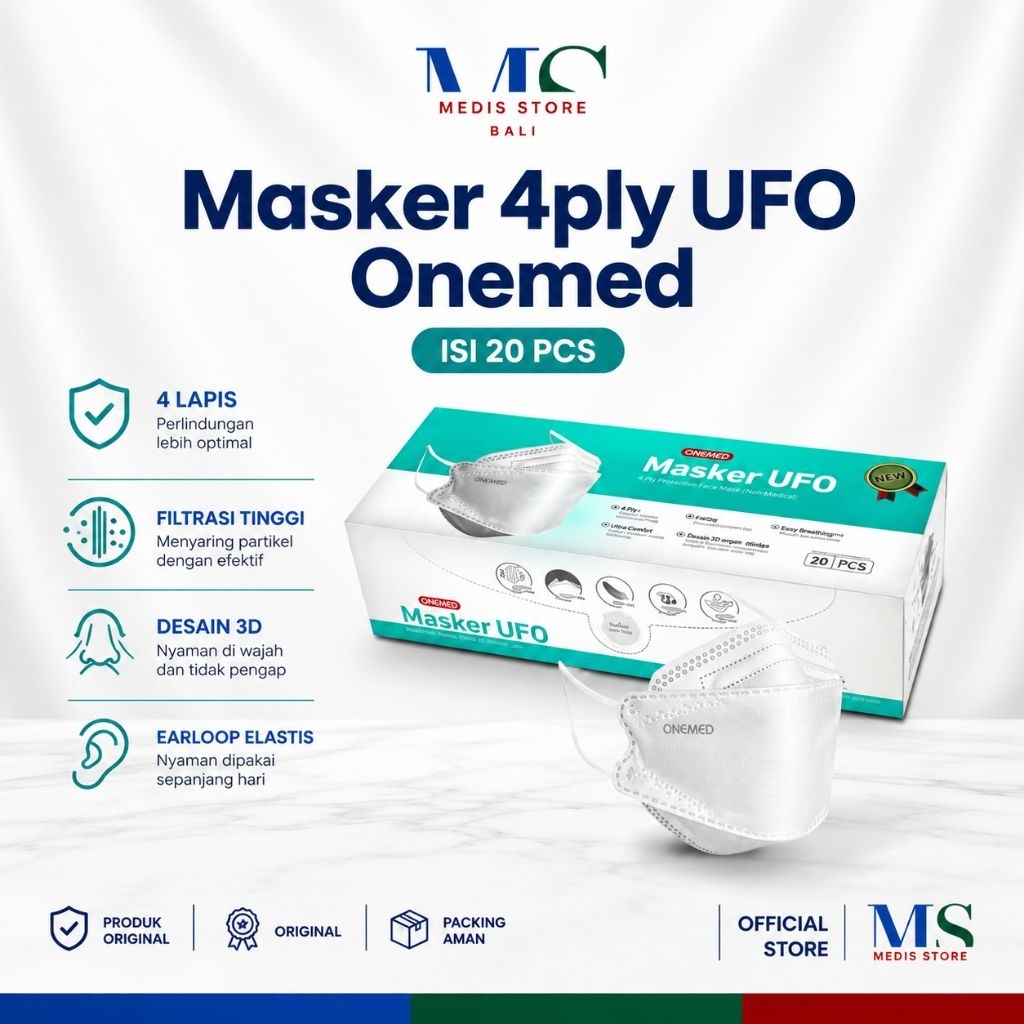 Masker UFO Onemed | Masker KF94 isi 20 Onemed | Masker 4ply Onemed white