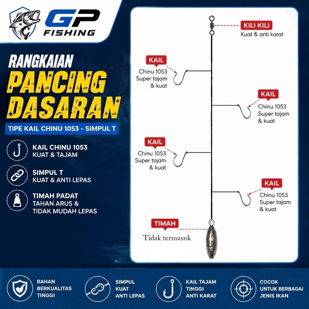 rangkaian pancing dasaran untuk laut kail besar 1053