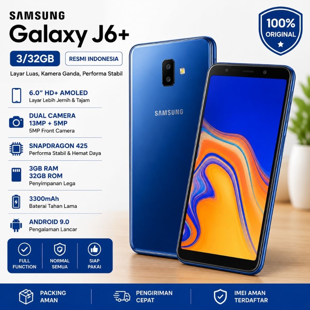 Samsung Galaxy J6+ 3/32 Biru Navi Resmi Indonesia Second Unit Only Baca Deskripsi. smartphone hp han