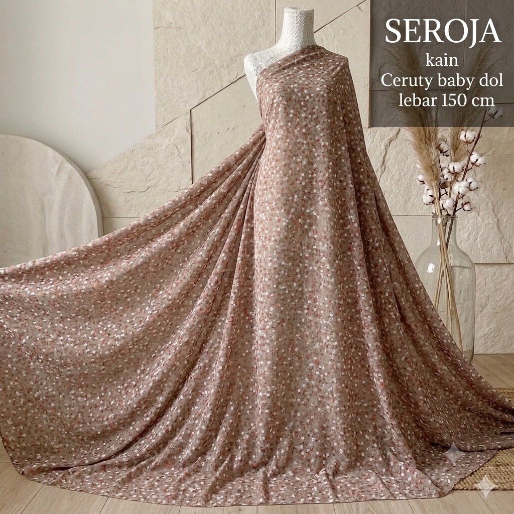 Kain Sifon Ceruty Motif Bunga Kecil Premium / Bahan Ceruti Babydoll Floral Meteran untuk Gamis Dress