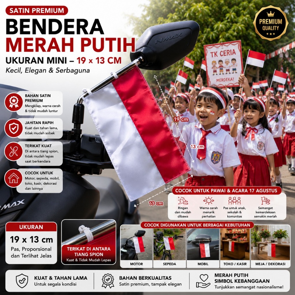 Bendera Merah Putih Kecil Motor | Mobil | Anak anak