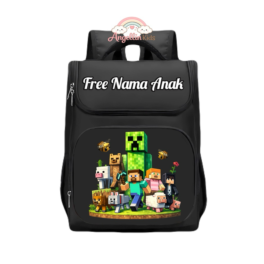 ANGELLIN.KIDS TAS RANSEL ANAK MINECRAFT CUSTOM NAMA TAS SEKOLAH TK SD WATERPROOF BACKPACK KARAKTER C
