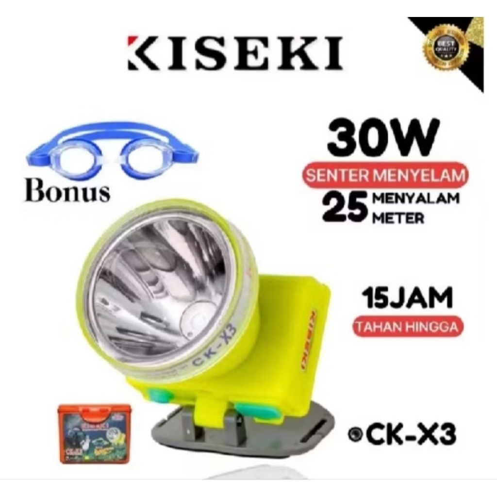 SENTER KEPALA MENYELAM KISEKI 30 WATT CK X3 BONUS KACAMATA RENANG