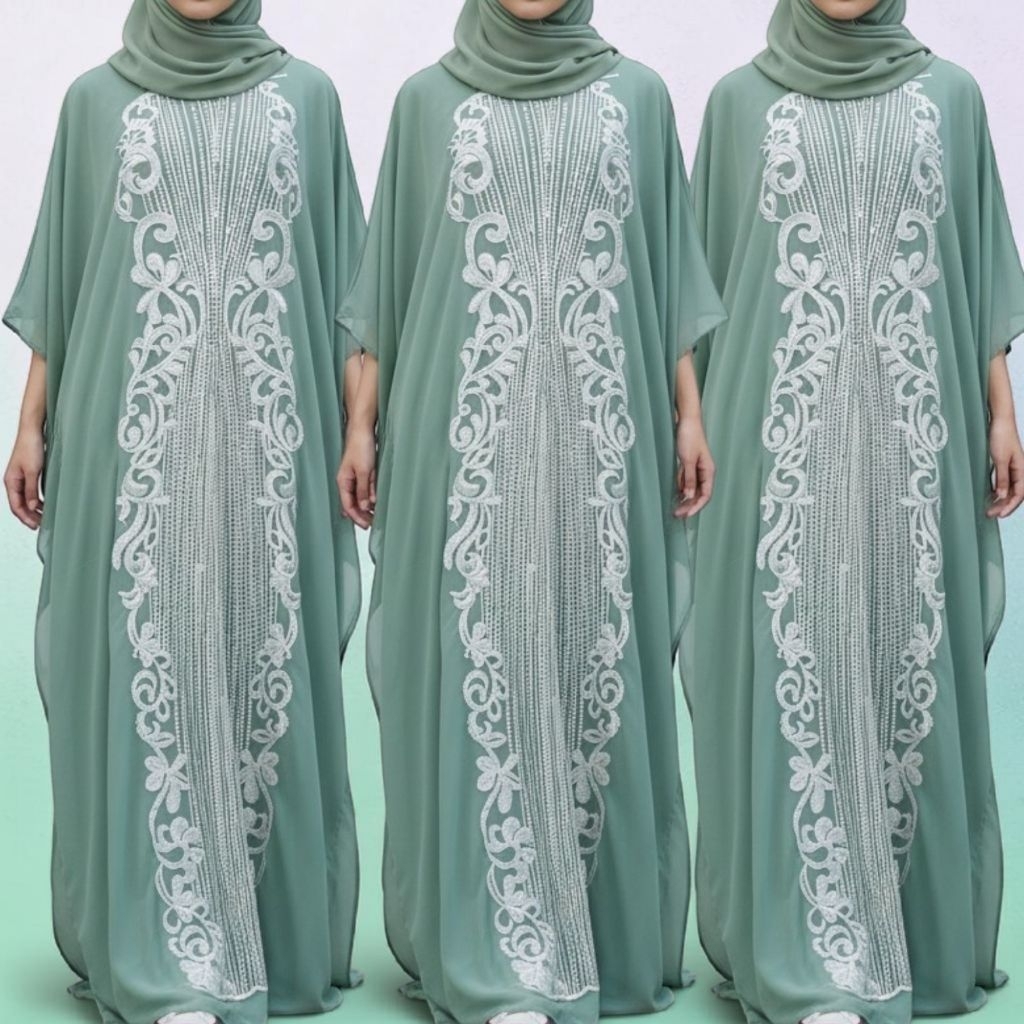 KAFTAN BRUKAT/KAFTAN ELLI SAAB/MEWAH/SHINE/ELEGANT/KAFTAN CHIFFON/ KAFTAN KELELAWAR/ KAFTAN BORDIR