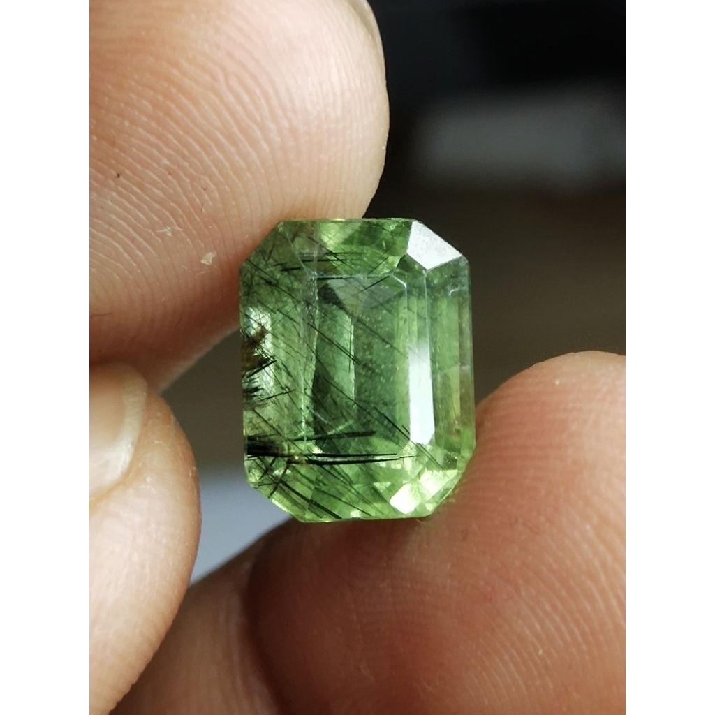 Natural Rutilated Peridot Memo 11 x 9 x 6.5 mm 5.5 Ct HQ Perfect Hijau Octagon Emerald Cutting Asli 