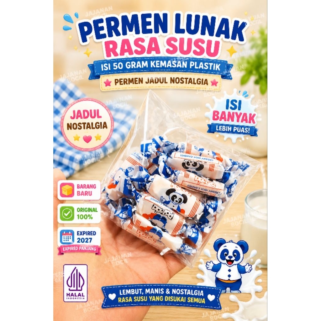 PERMEN SUSU JADUL NOSTALGIA 50GR | Permen Susu Kenyal Original Rasa Susu Manis | Jajanan SD Tempo Du