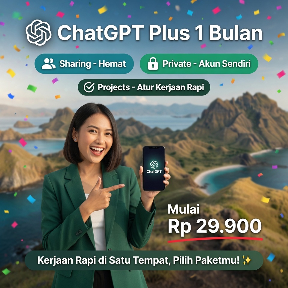 ChatGPT Plus 1 Bulan - Pilih Sharing atau Private Kirim Otomatis - Projects Atur Kerjaan GPT-5.5 Cus