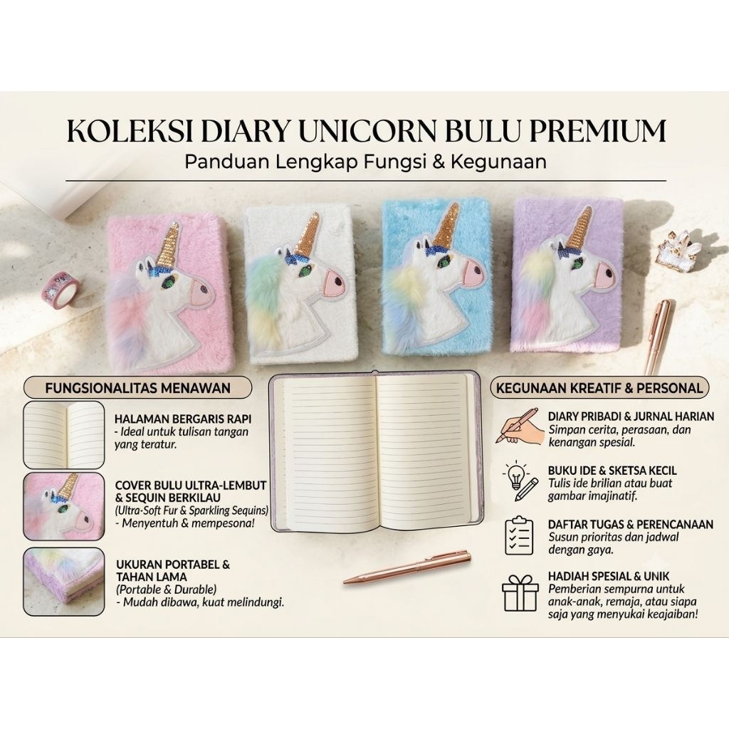 Diary unicorn bulu A5 / notebook unicorn bulu A5
