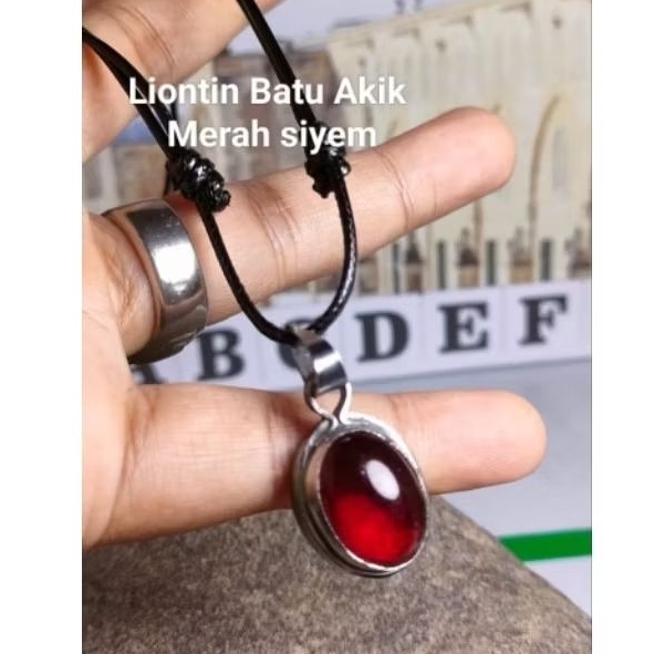 Kalung liontin batu merah siam ring monel kuat tahan lama dim 18 akik 525