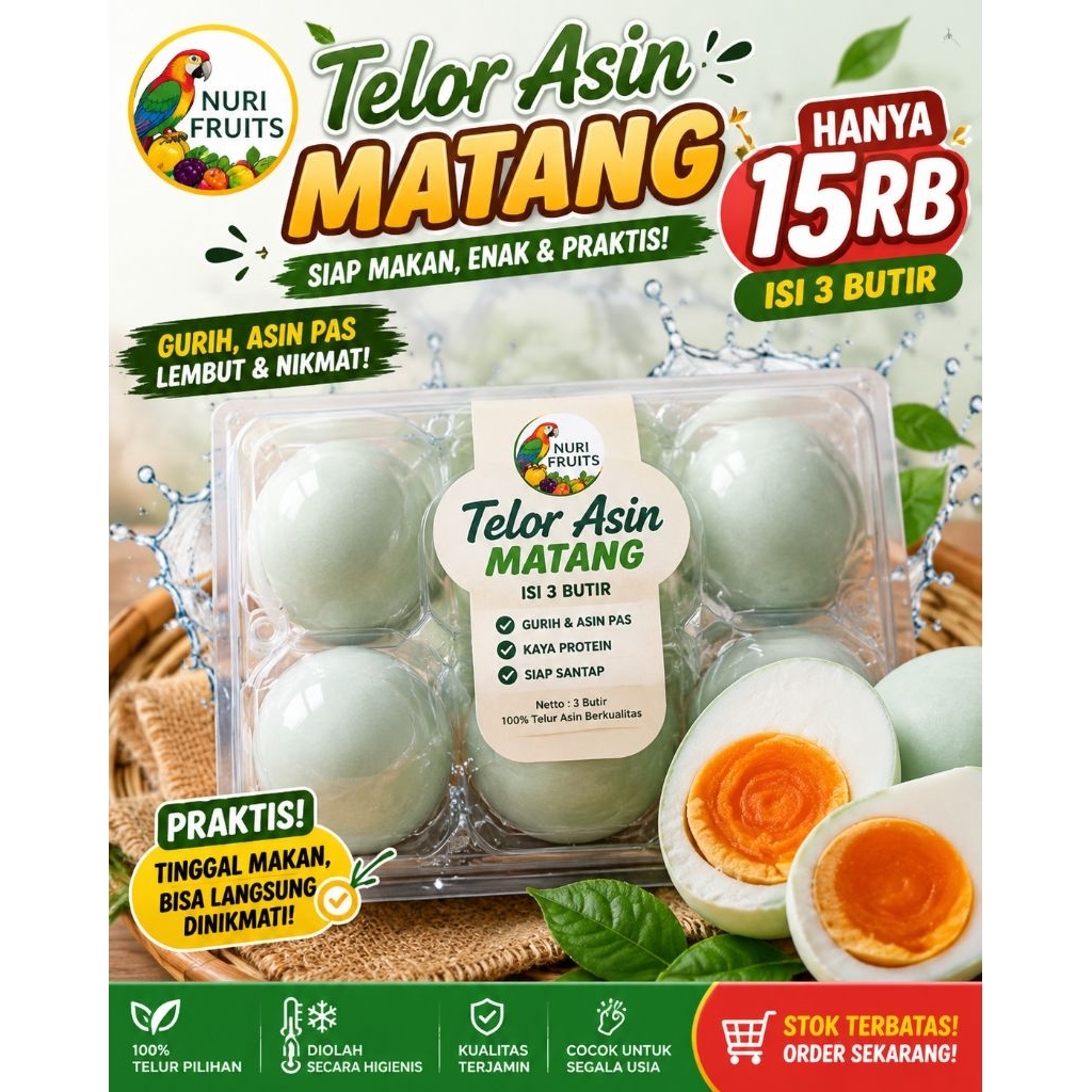 TELOR ASIN ISI 3 BUTIR|TELOR ASIN MATANG|NURI FRUITS|TELUR ASIN MATANG ISI 3|telur asin|telur asin m