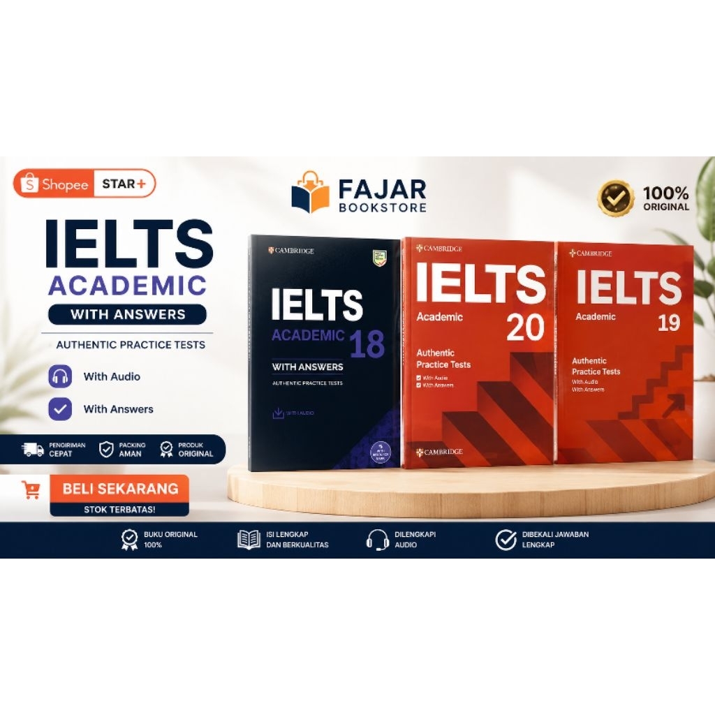 Buku Cambridge IELTS Academic 18 19 20 Authentic Practice Tests With Audio & Answers | Buku IELTS Te