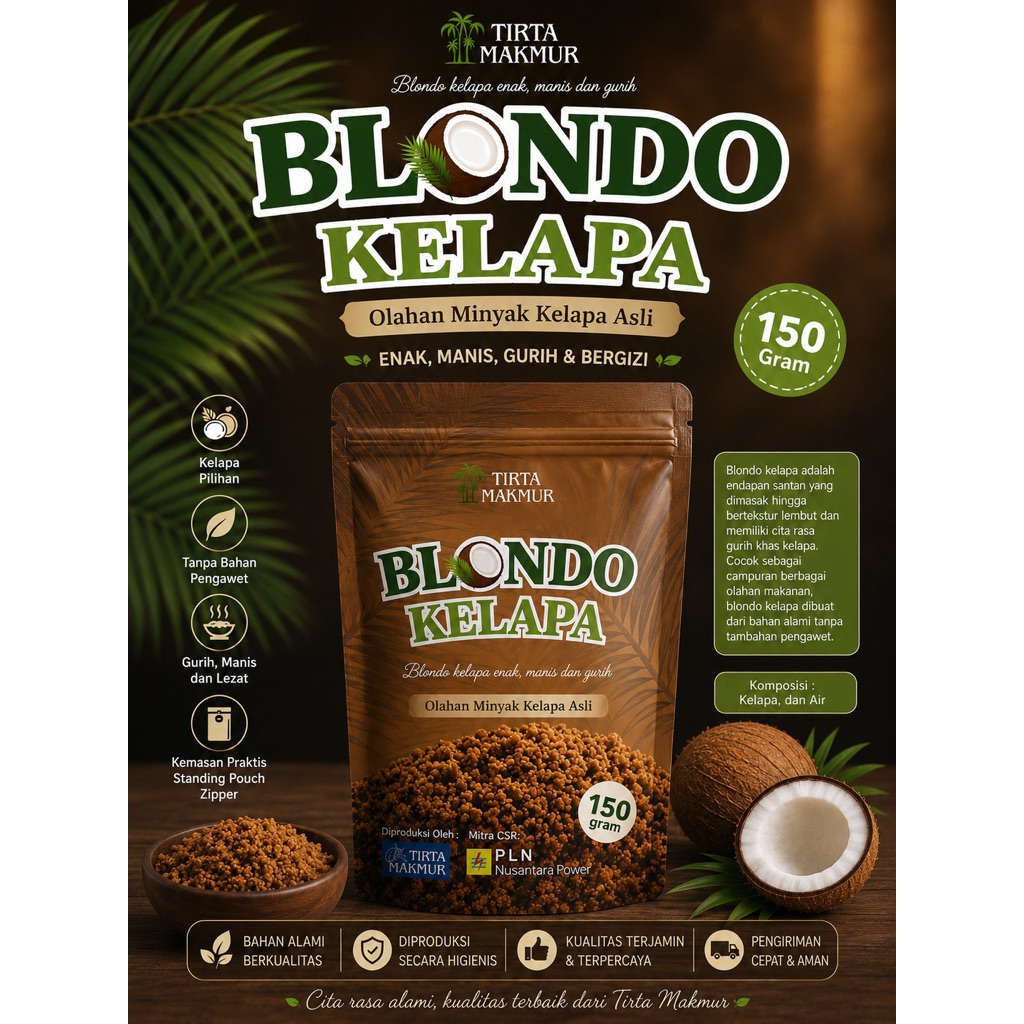 Blondo Kelapa Tirta Makmur 150 Gram | Olahan Minyak Kelapa Asli | Gurih, Manis & Alami *