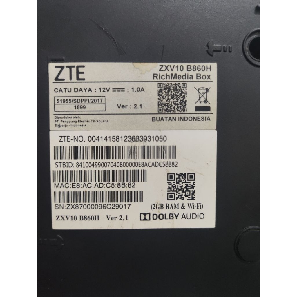 STB ZXV10 B860H V2 SECOND BATANGAN ADAPTER
