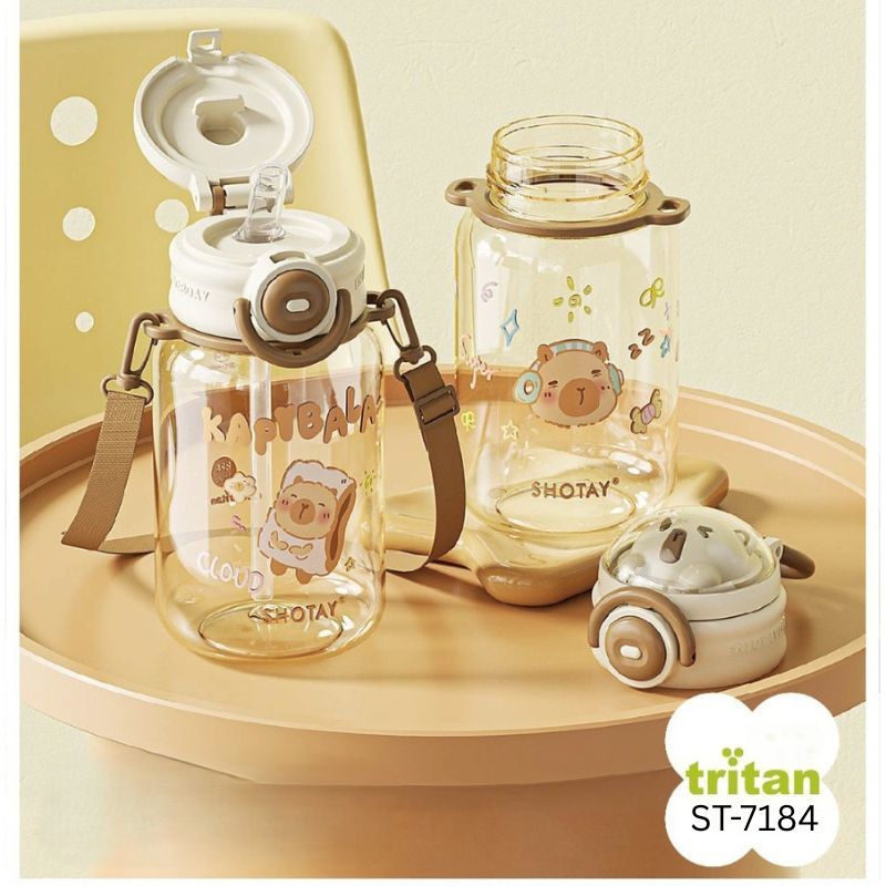 SHOTAY Botol Minum Anak Capybara Kapibara Sedotan Tritan BPA Free Anti Tumpah