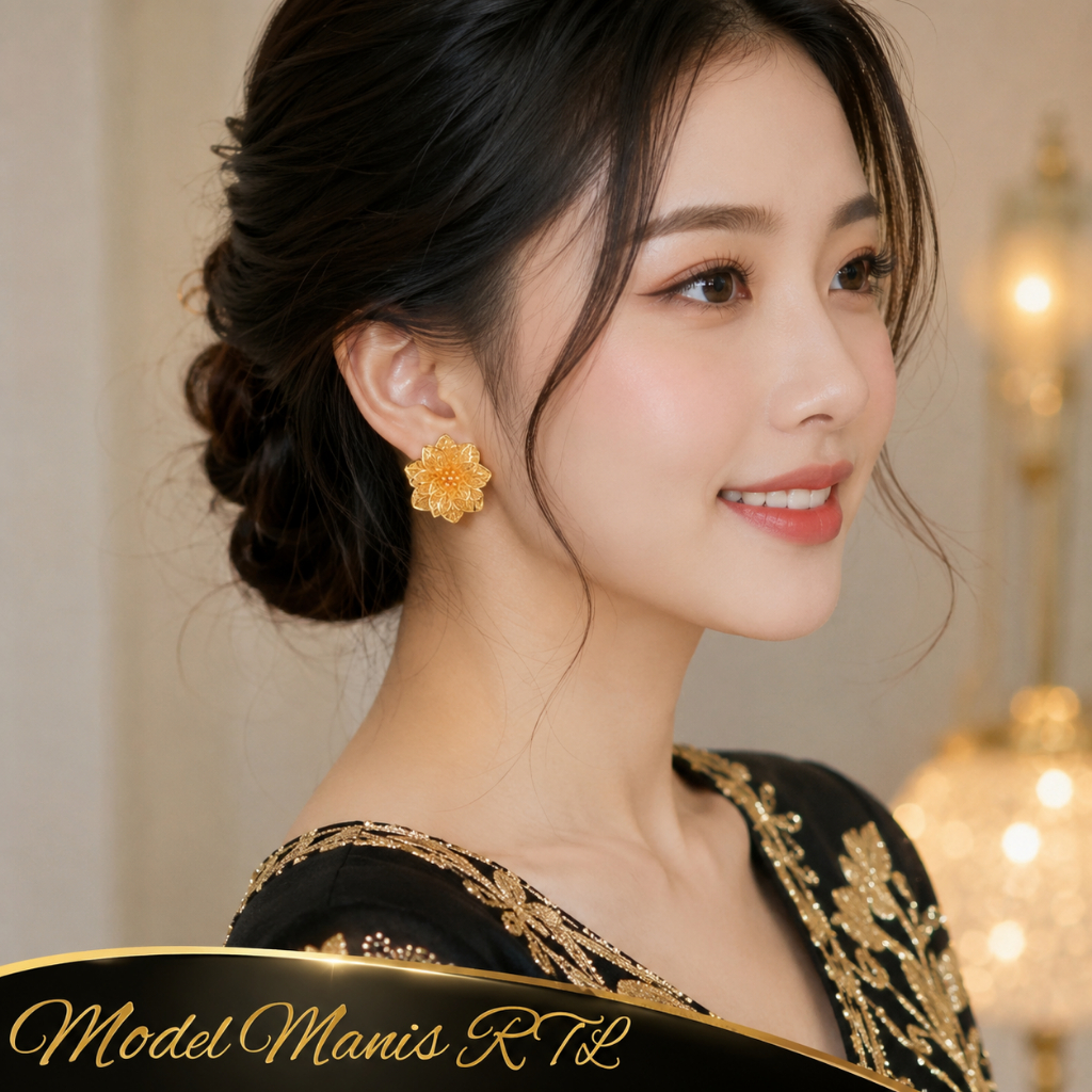 Gwg001-002 Anting Tusuk Bunga Kendari Filigree Warna Gold | Giwang Premium | Subeng Bali Earrings
