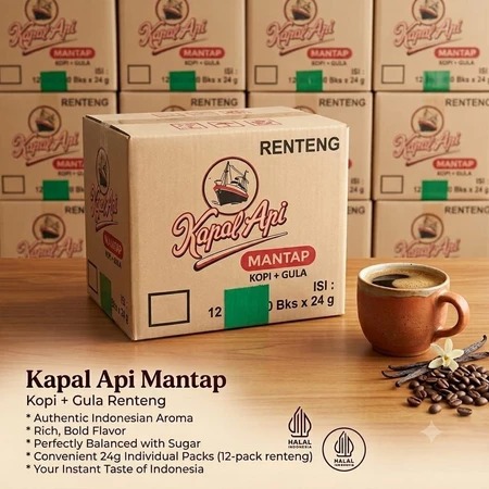 Kopi KAPAL API "MANTAP" Kopi + Gula (1 Dus 12 Renteng)