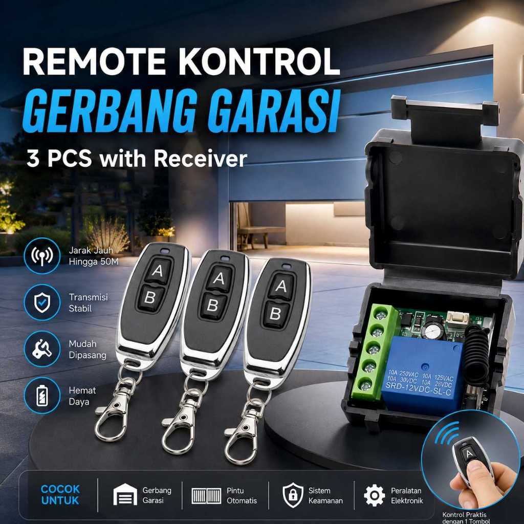 Paket Remote Gerbang + Receiver 3 PCS Wireless Otomatis 433MHz - KR1201A-4