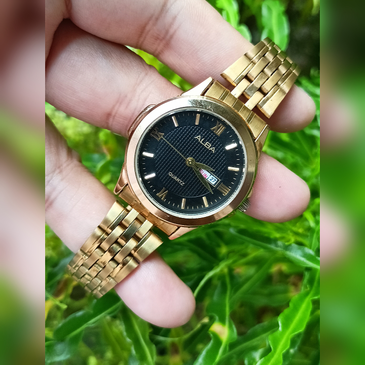 ALBA 8029L Black Gold Vintage Watch Second | Jam Tangan Wanita Preloved