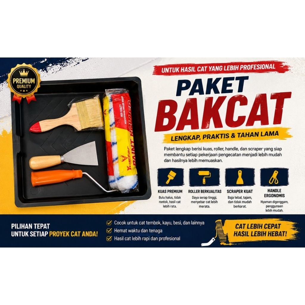 PAKET ALAT CAT TEMBOK/ALAT MENGECAT TEMBOK/KUAS ROLL/KUAS CAT/KAPE/BAK CAT