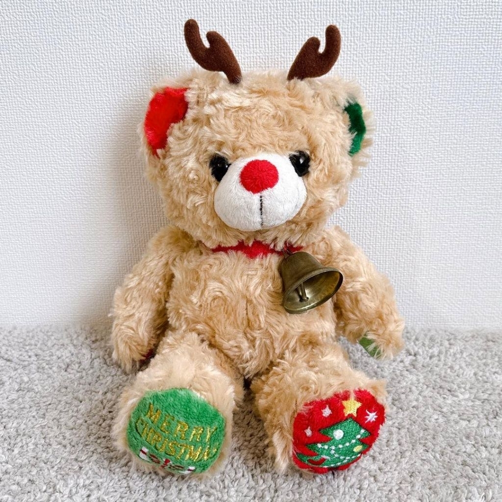 Boneka Teddy Bear FUJISEY Natal Limited Edition dengan Tanduk Rusa & Lonceng