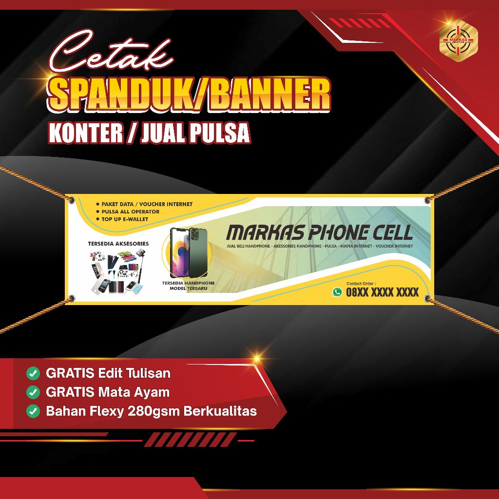 Cetak Spanduk Pulsa All Operator Token PLN Tagihan Listrik Bisa Custom Nama Konter