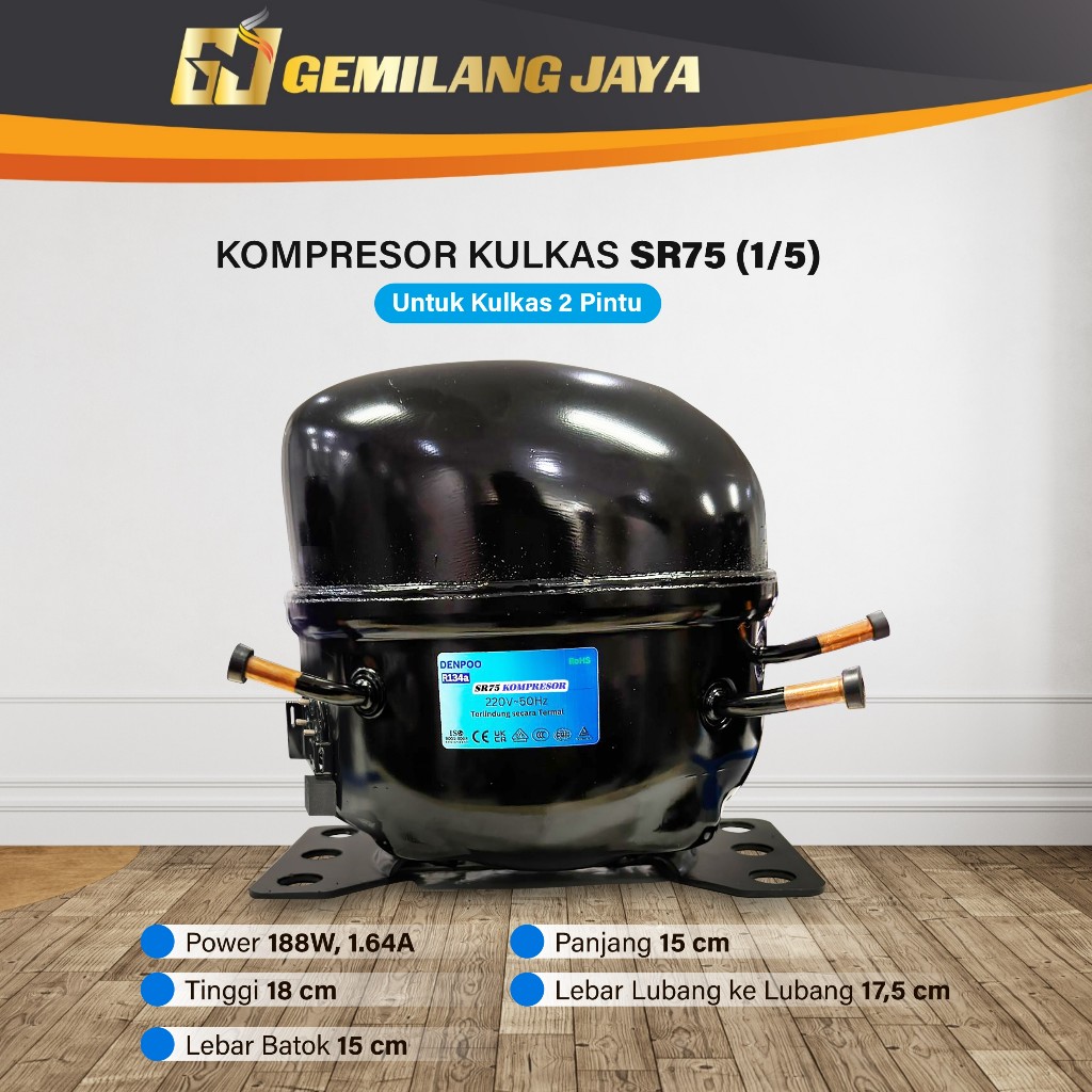 Kompresor kulkas Frezeer compressor showcase Freezer 1 pintu SR75 1/5 PK/HP
