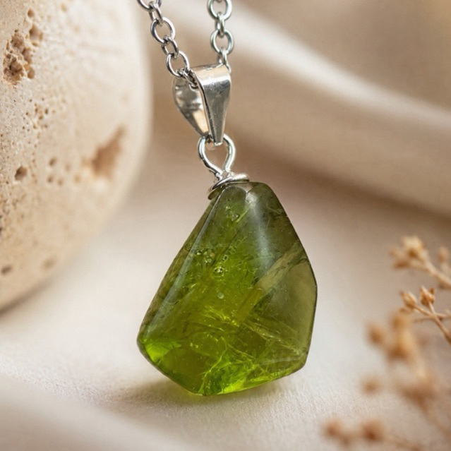 Kalung Peridot Alami Premium 925 Perak Wanita Pria | Green Crystal Necklace Natural Stone | Kalung P