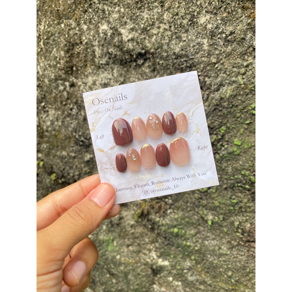 (PRE ORDER) Fake nails nude French maroon