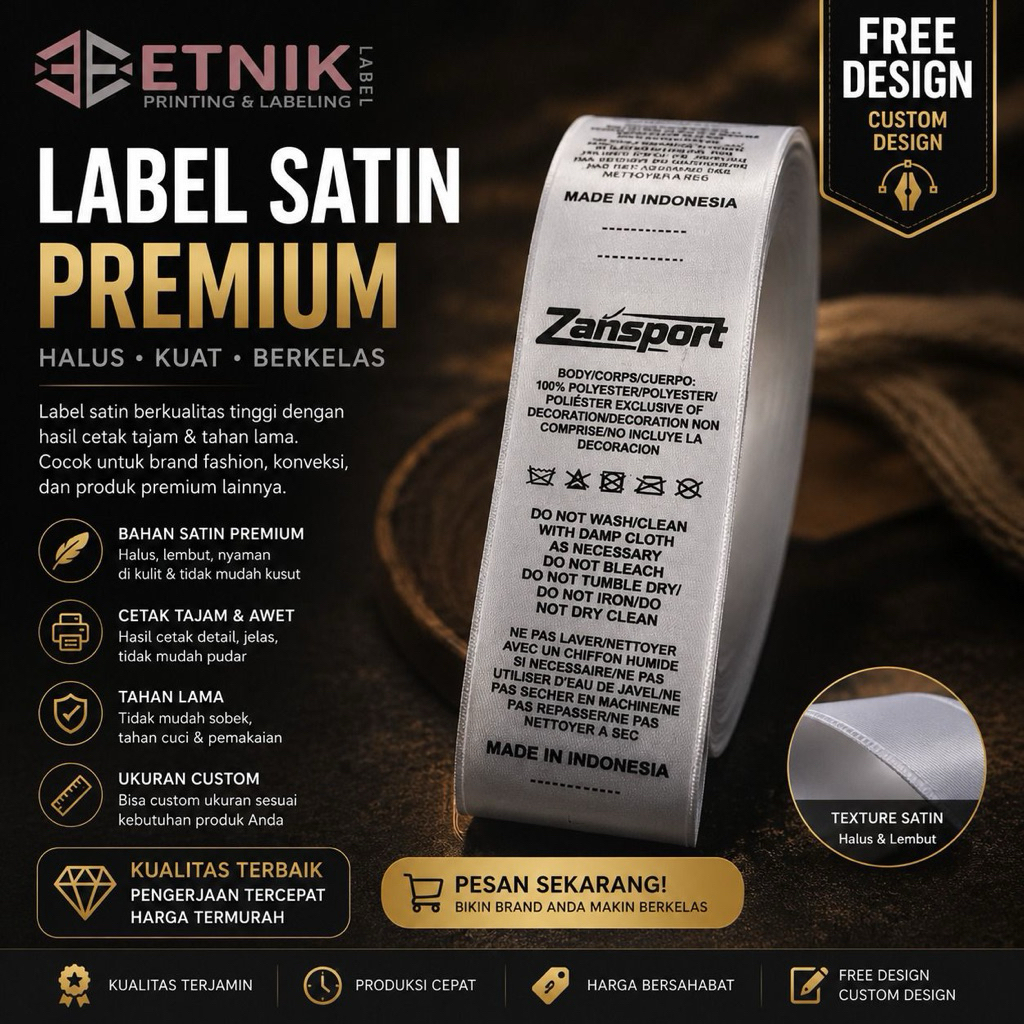 Label satin imfort/label satin putih/label satin custom