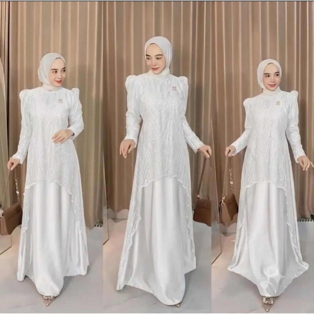 New Baju gamis wanita Motif Brukat white series terbaru 2026 Mazaya dress Bahan velvet Premium Gaun 