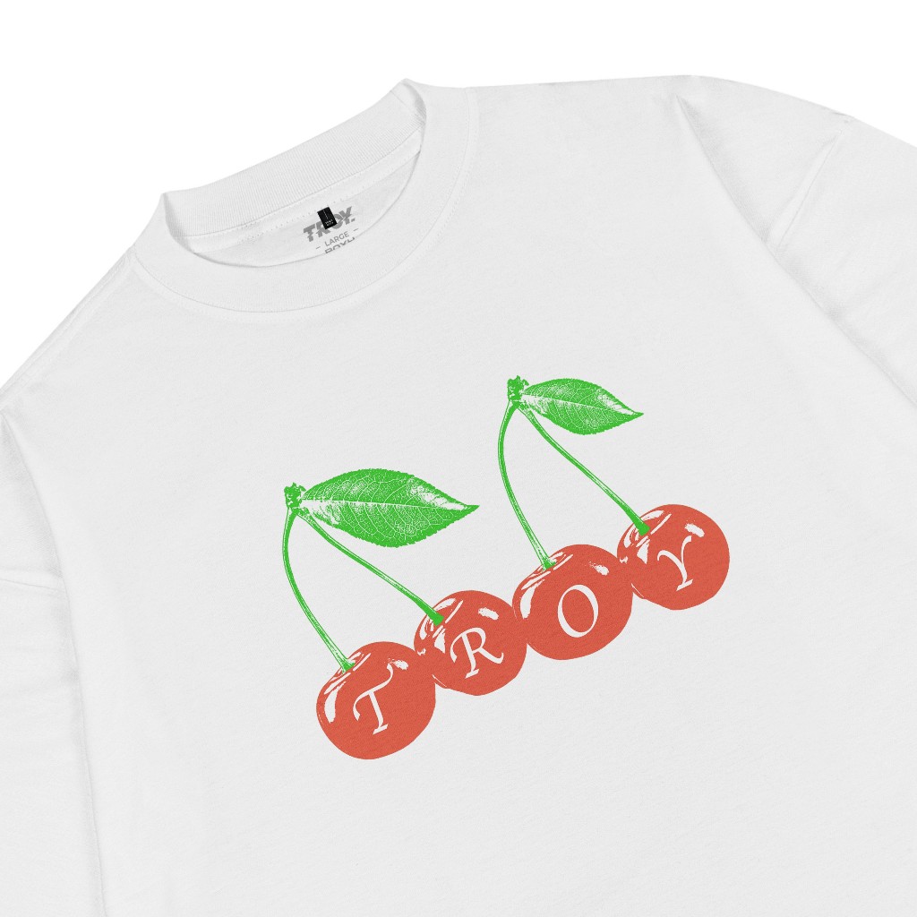Troy Company Boxy Oversize Tshirt White Cherry - Kaos Boxy Oversize Putih MBD 3644