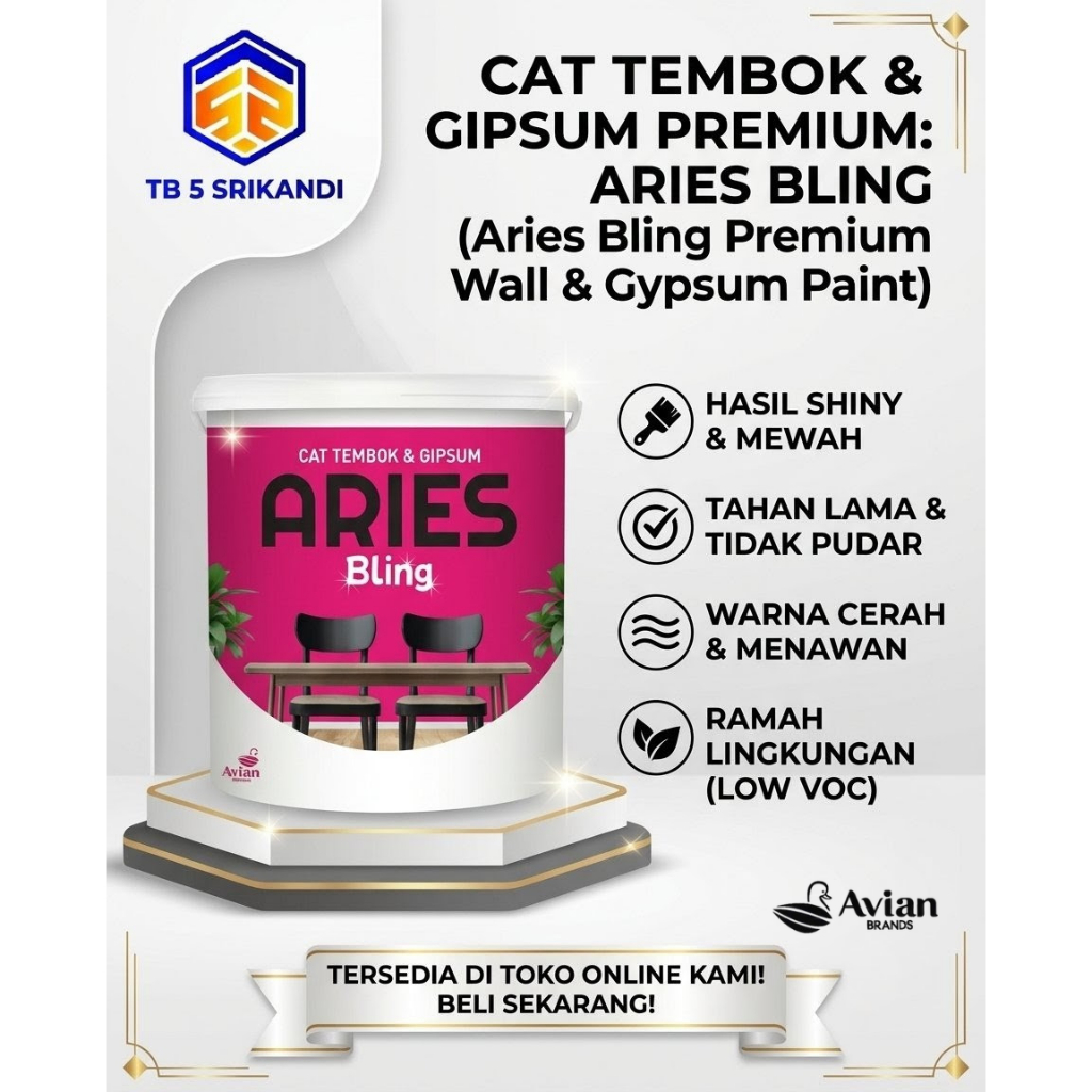 Cat Tembok ARIES BLING 4,5 KG - Bisa untuk cat plafond, GRC, Gypsum dan cat beton