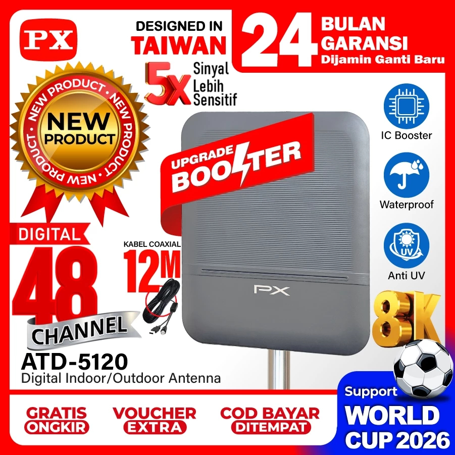 Antena TV Digital Indoor Outdoor PX ATD-5120 Decoder STB DVB T2 8K Booster Smart TV UHF